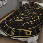 Gold And Black Taurus Sign Print Quilt Bed Set