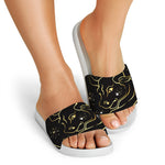 Gold And Black Taurus Sign Print White Slide Sandals