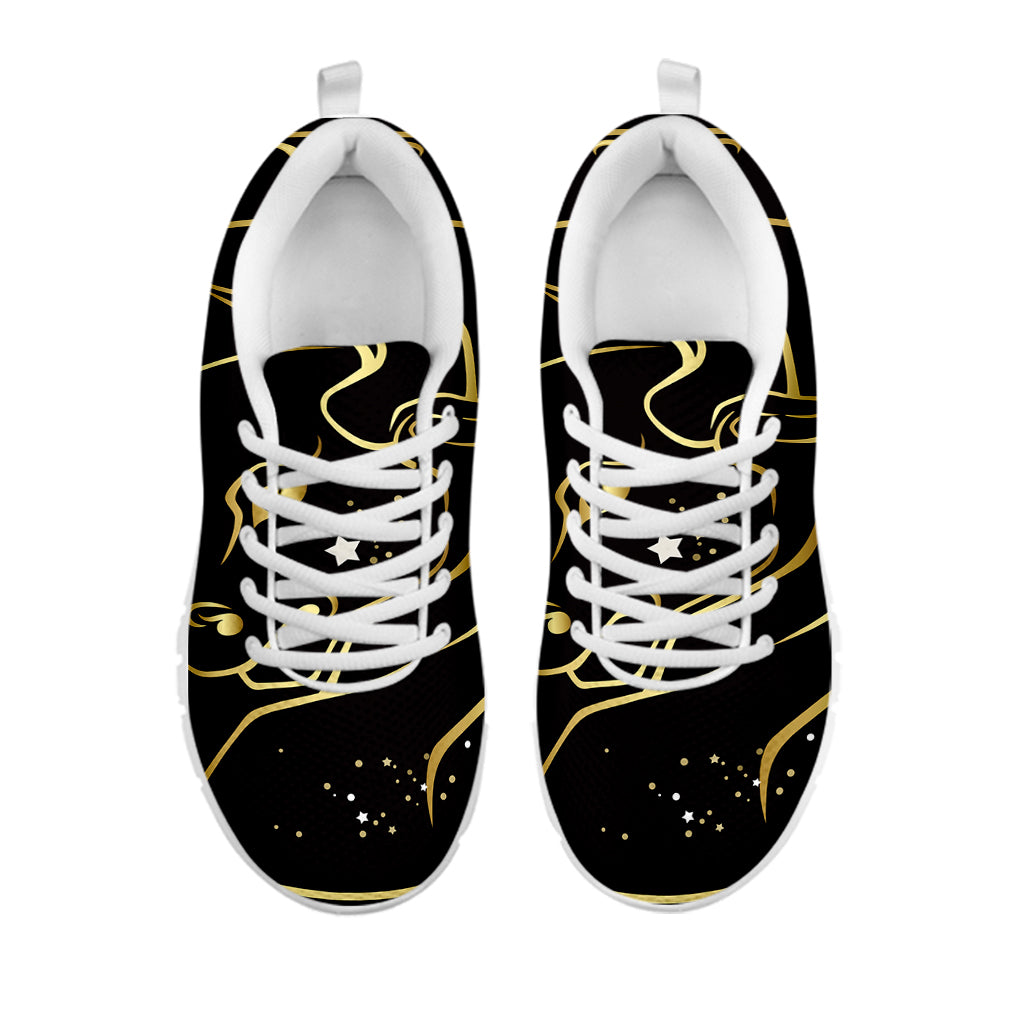 Gold And Black Taurus Sign Print White Sneakers