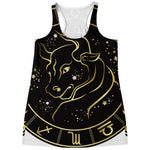 Gold And Black Taurus Sign Print Women's Racerback Tank Top