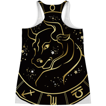 Gold And Black Taurus Sign Print Women's Racerback Tank Top