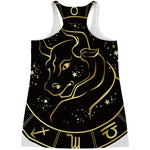 Gold And Black Taurus Sign Print Women's Racerback Tank Top
