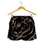 Gold And Black Taurus Sign Print Women's Shorts
