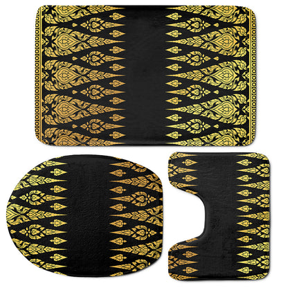 Gold And Black Thai Pattern Print 3 Piece Bath Mat Set