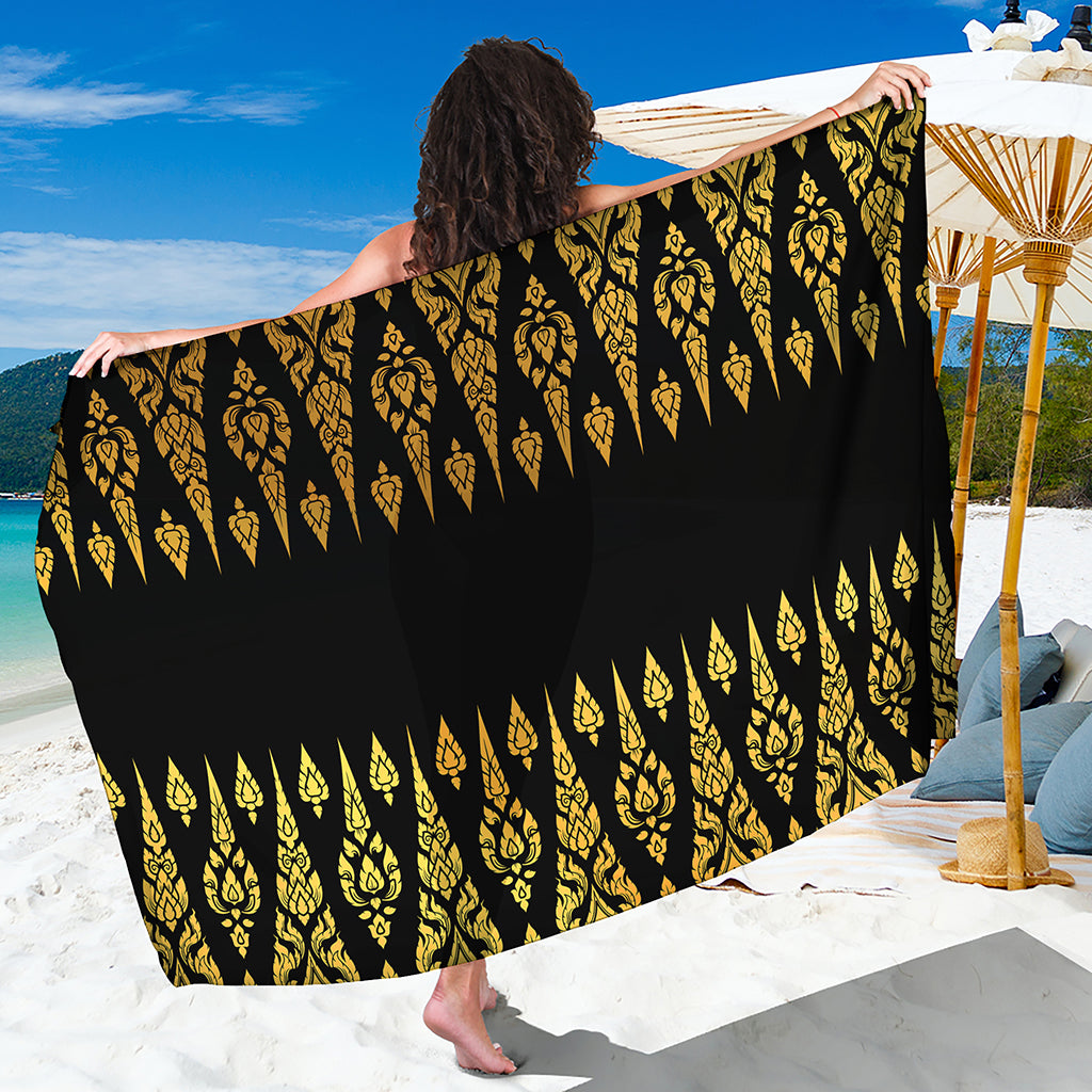 Gold And Black Thai Pattern Print Beach Sarong Wrap