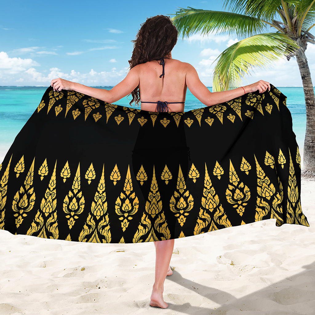 Gold And Black Thai Pattern Print Beach Sarong Wrap