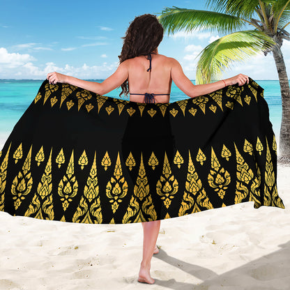 Gold And Black Thai Pattern Print Beach Sarong Wrap