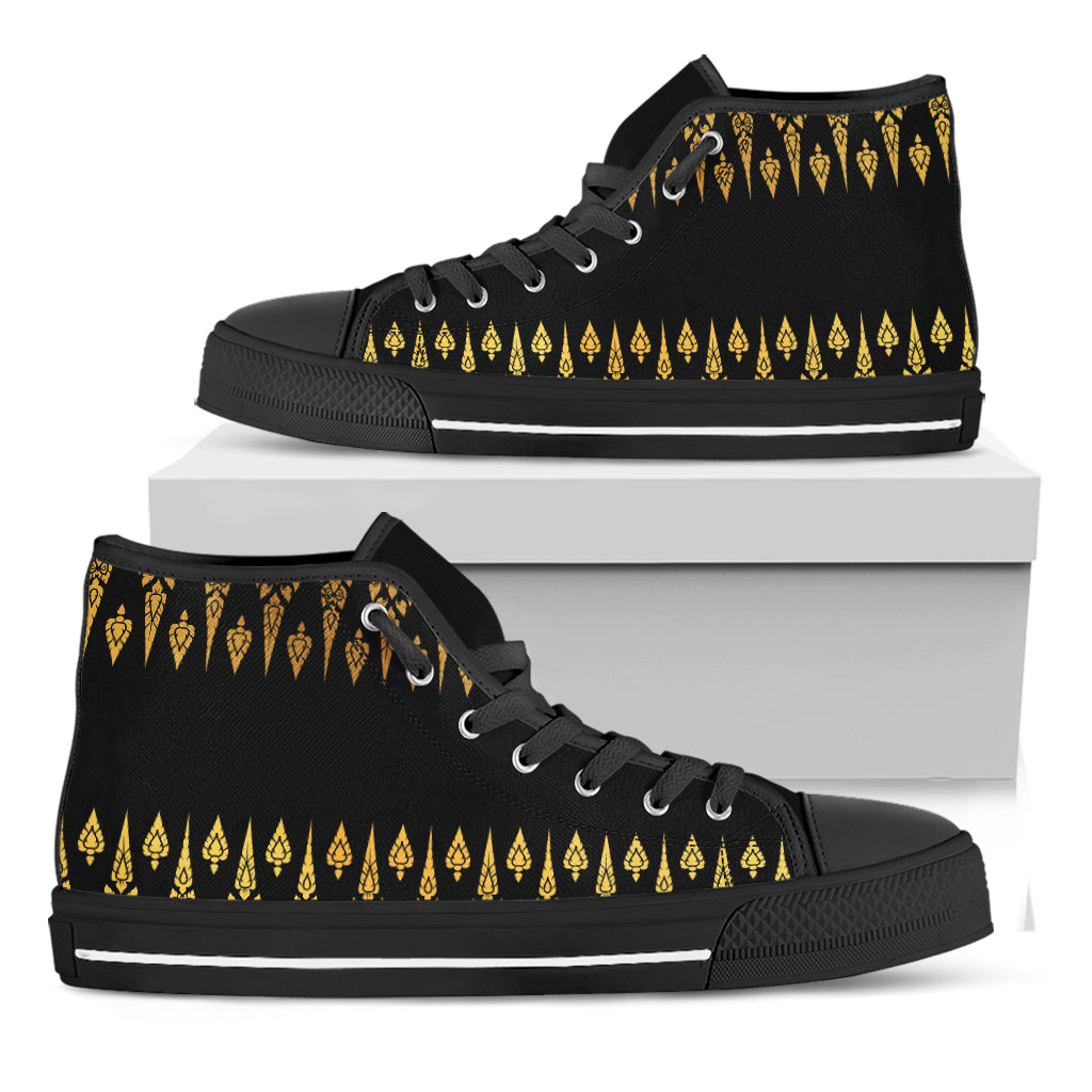 Gold And Black Thai Pattern Print Black High Top Shoes