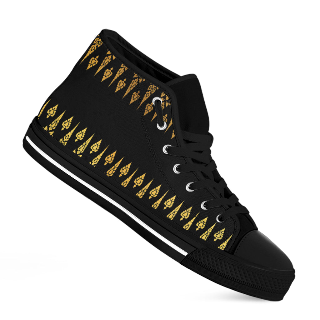 Gold And Black Thai Pattern Print Black High Top Shoes