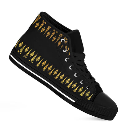 Gold And Black Thai Pattern Print Black High Top Shoes
