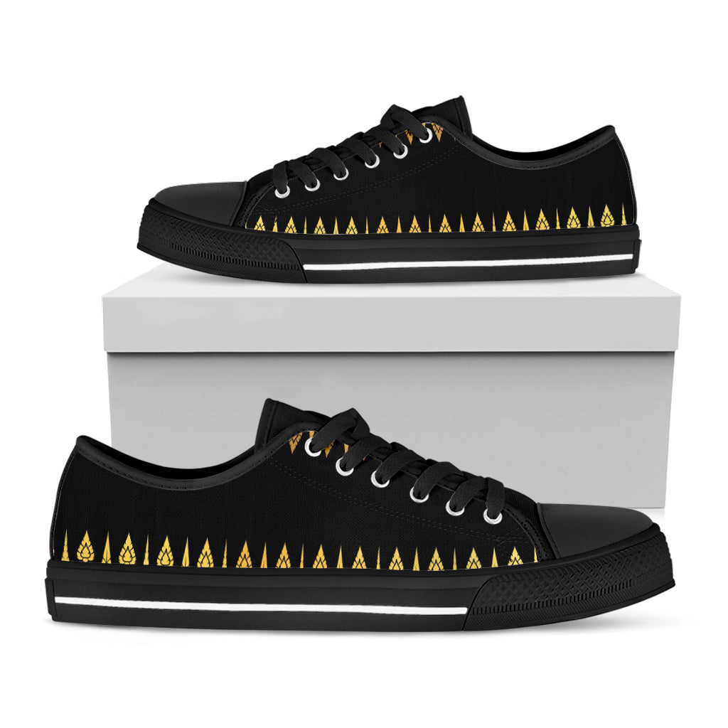 Gold And Black Thai Pattern Print Black Low Top Shoes