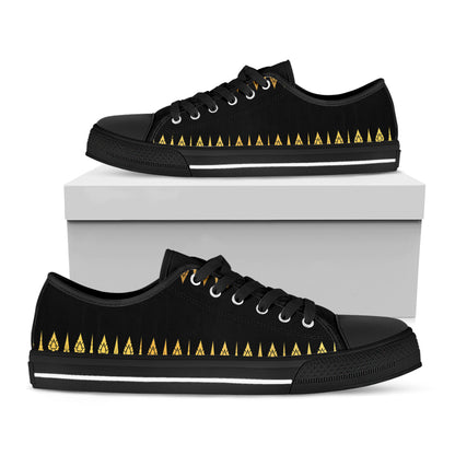 Gold And Black Thai Pattern Print Black Low Top Shoes