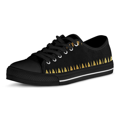 Gold And Black Thai Pattern Print Black Low Top Shoes