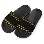Gold And Black Thai Pattern Print Black Slide Sandals