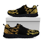 Gold And Black Thai Pattern Print Black Sneakers