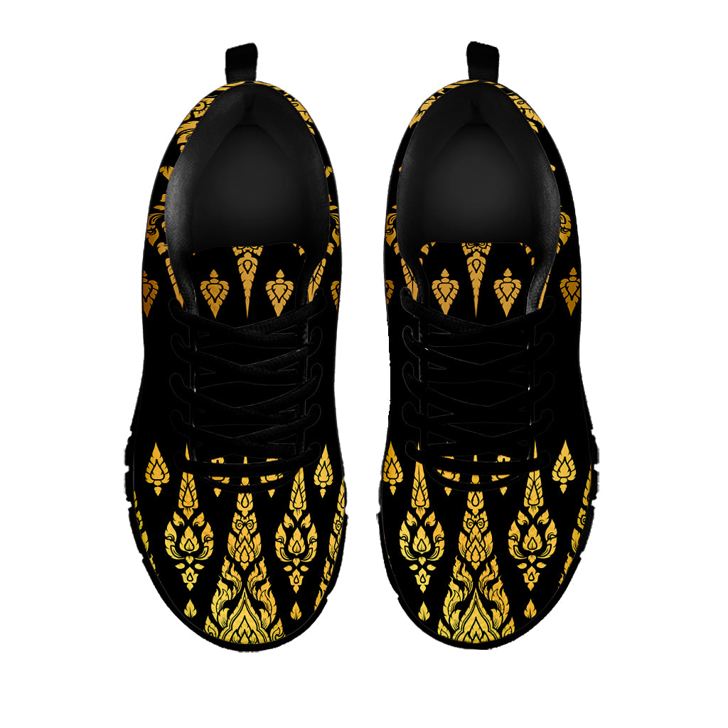 Gold And Black Thai Pattern Print Black Sneakers