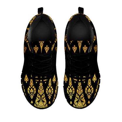 Gold And Black Thai Pattern Print Black Sneakers