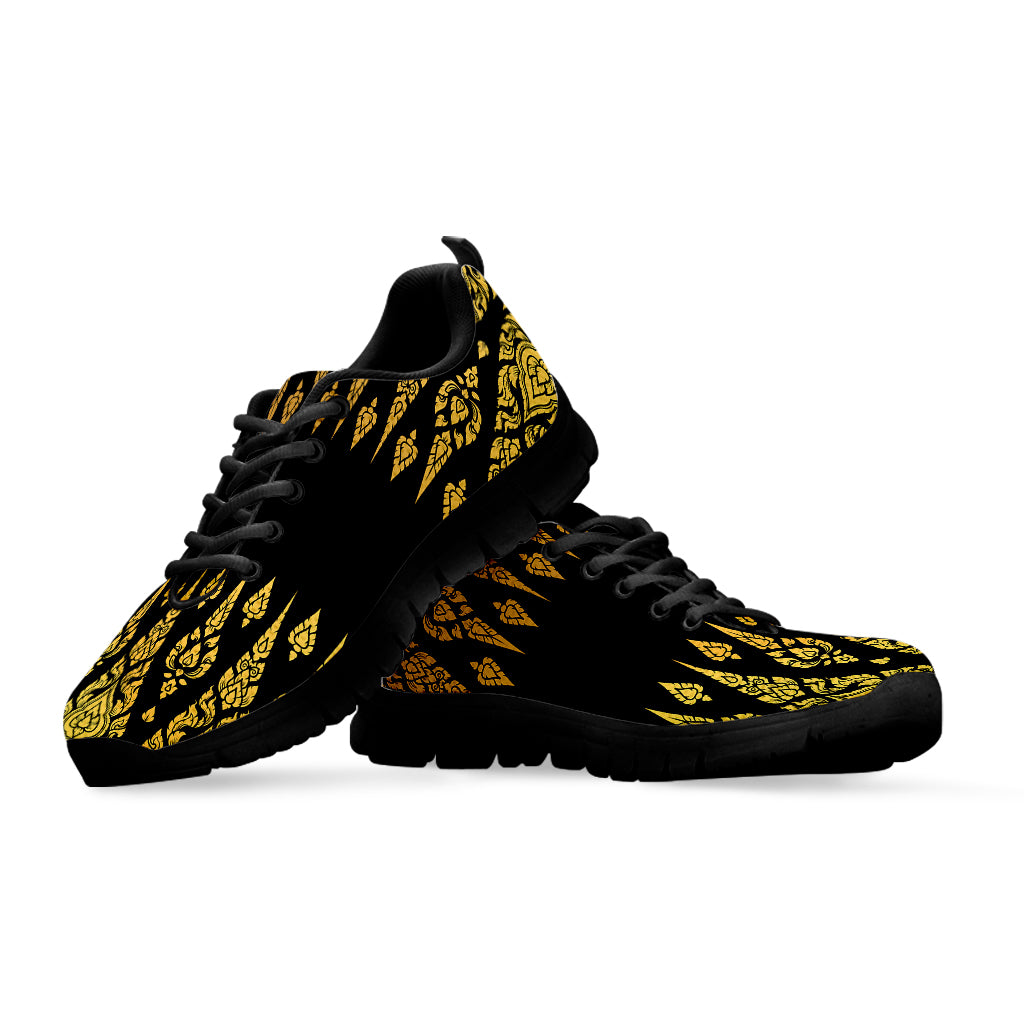 Gold And Black Thai Pattern Print Black Sneakers