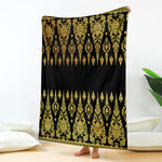 Gold And Black Thai Pattern Print Blanket