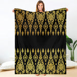 Gold And Black Thai Pattern Print Blanket