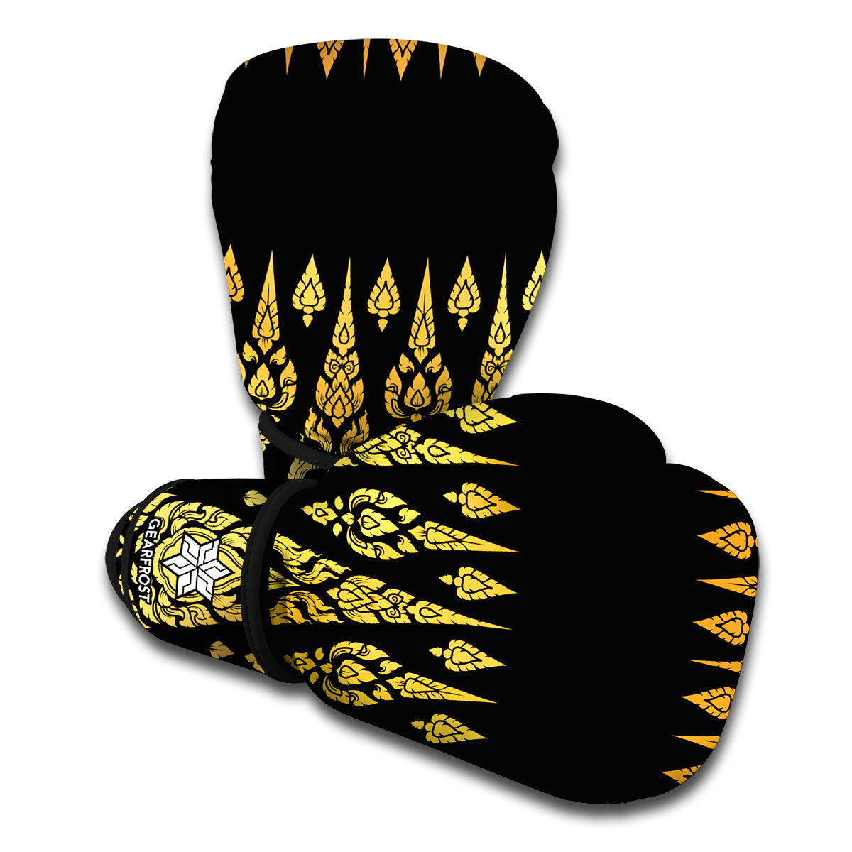 Gold And Black Thai Pattern Print Boxing Gloves