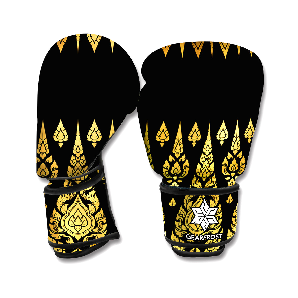 Gold And Black Thai Pattern Print Boxing Gloves