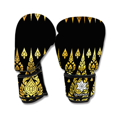 Gold And Black Thai Pattern Print Boxing Gloves