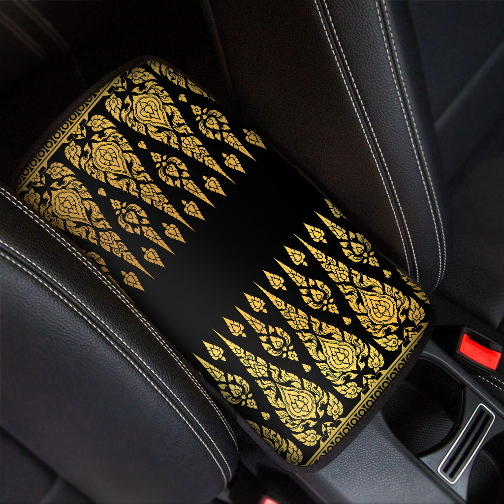 Gold And Black Thai Pattern Print Car Center Console Cover