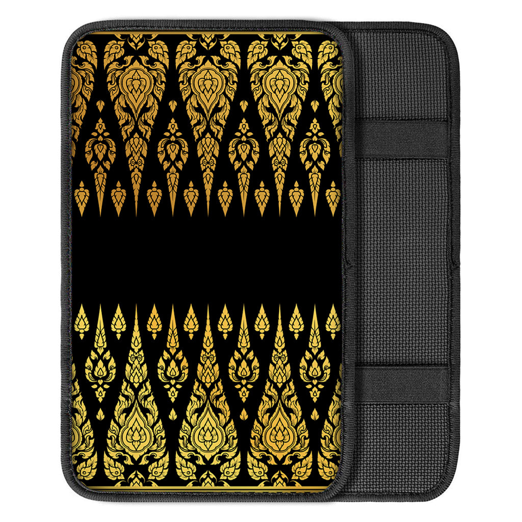 Gold And Black Thai Pattern Print Car Center Console Cover