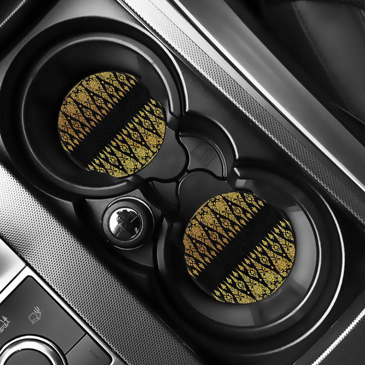 Gold And Black Thai Pattern Print Car Coasters