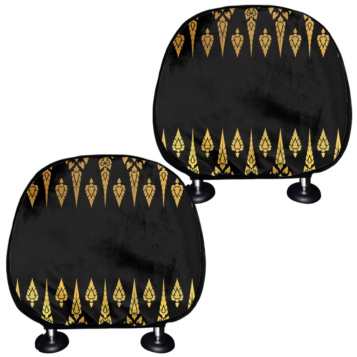 Gold And Black Thai Pattern Print Car Headrest Covers