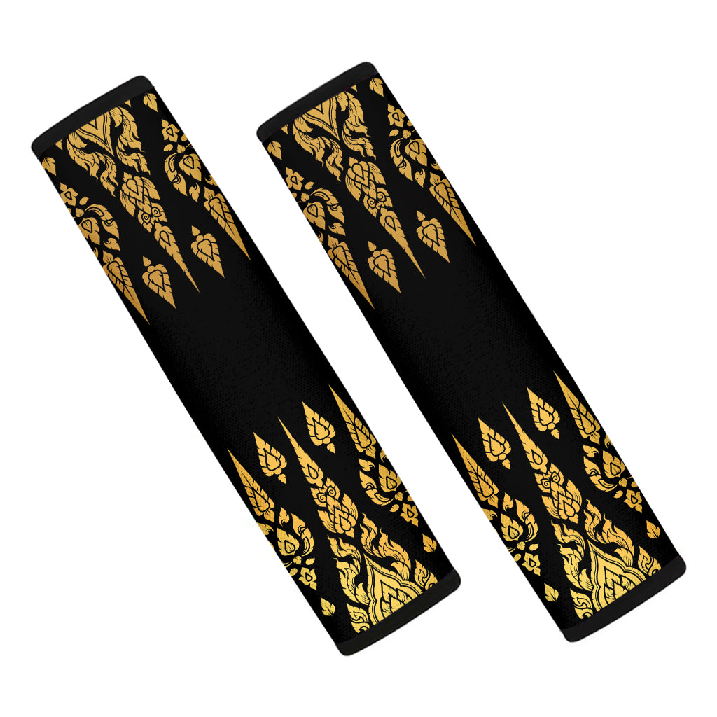 Gold And Black Thai Pattern Print Car Seat Belt Covers
