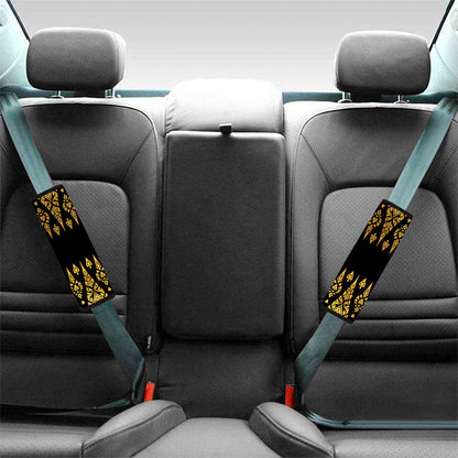 Gold And Black Thai Pattern Print Car Seat Belt Covers