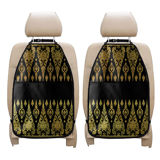 Gold And Black Thai Pattern Print Car Seat Organizers