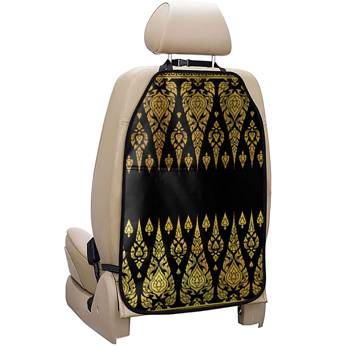 Gold And Black Thai Pattern Print Car Seat Organizers