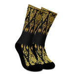 Gold And Black Thai Pattern Print Crew Socks