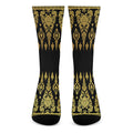 Gold And Black Thai Pattern Print Crew Socks