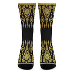 Gold And Black Thai Pattern Print Crew Socks