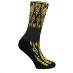 Gold And Black Thai Pattern Print Crew Socks