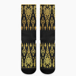 Gold And Black Thai Pattern Print Crew Socks