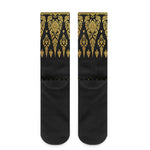 Gold And Black Thai Pattern Print Crew Socks