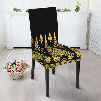 Gold And Black Thai Pattern Print Dining Chair Slipcover