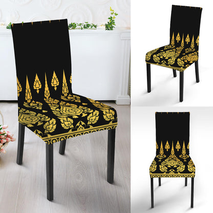 Gold And Black Thai Pattern Print Dining Chair Slipcover