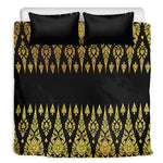 Gold And Black Thai Pattern Print Duvet Cover Bedding Set