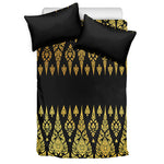 Gold And Black Thai Pattern Print Duvet Cover Bedding Set