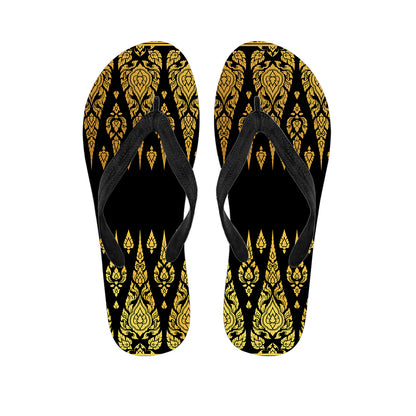 Gold And Black Thai Pattern Print Flip Flops