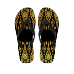 Gold And Black Thai Pattern Print Flip Flops