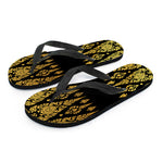 Gold And Black Thai Pattern Print Flip Flops