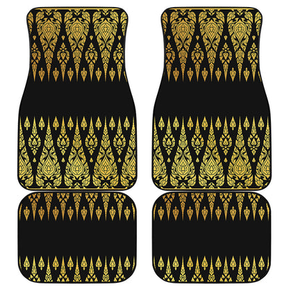 Gold And Black Thai Pattern Print Front and Back Car Floor Mats