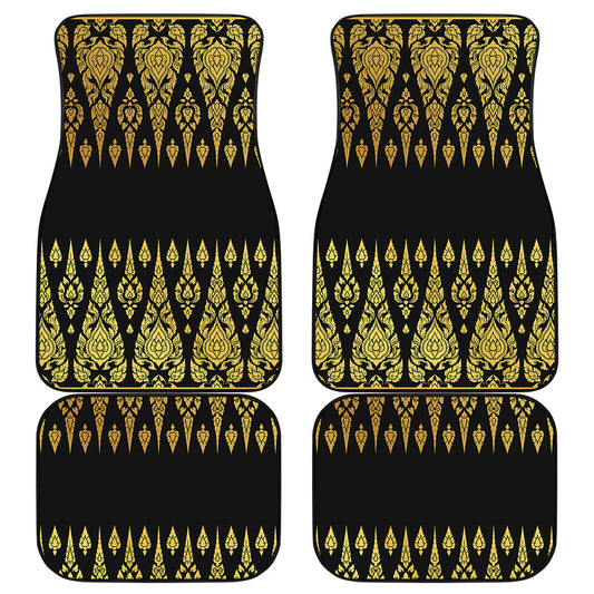 Gold And Black Thai Pattern Print Front and Back Car Floor Mats